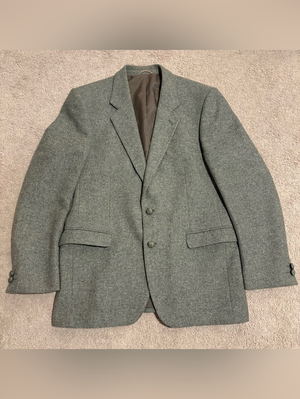 Vintage Crescent Men's Heathered Green Tweed Wool Irish Two-Button Sport Coat